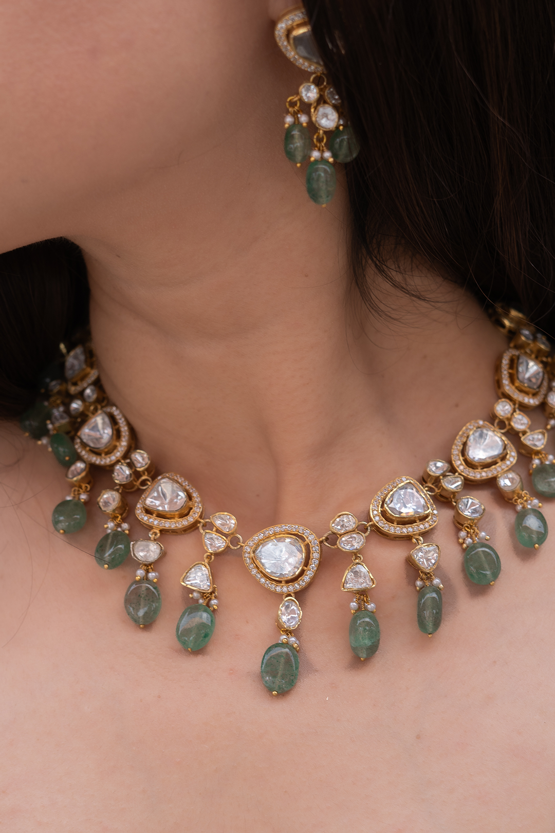 Meher Emerald Polki Necklace with Earrings