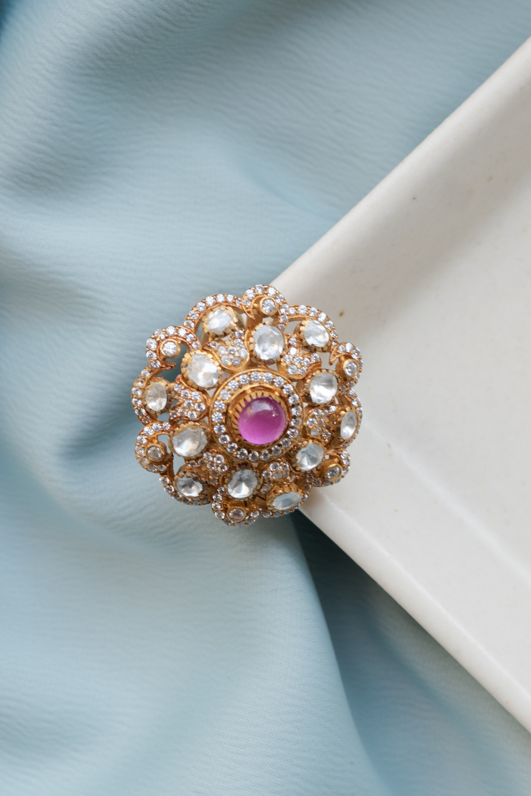 Shaila Pink Polki Cocktail Ring - 925 silver ring by SOLV