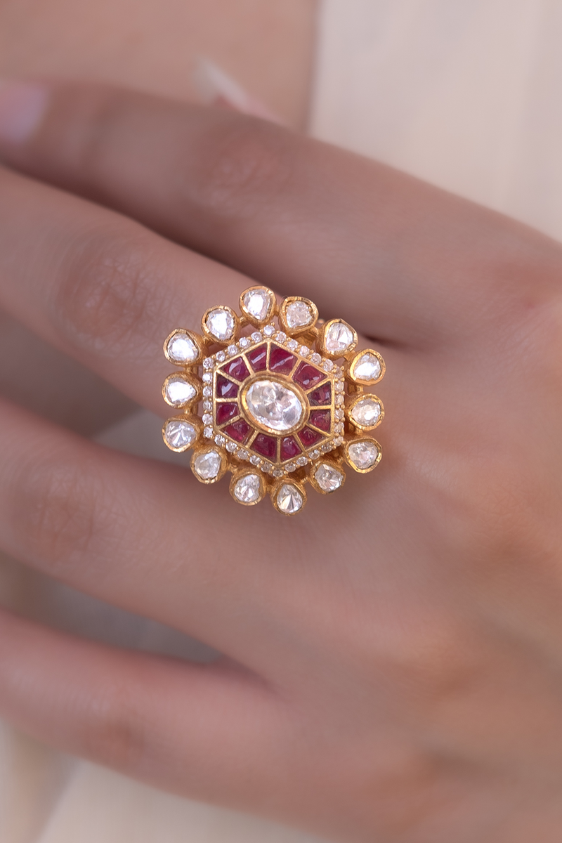 Mudita Pink Polki Cocktail Ring