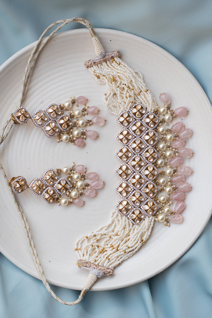 Rare Bloom Pearl and Polki Necklace - 925 silver necklace sets by SOLV, view 2