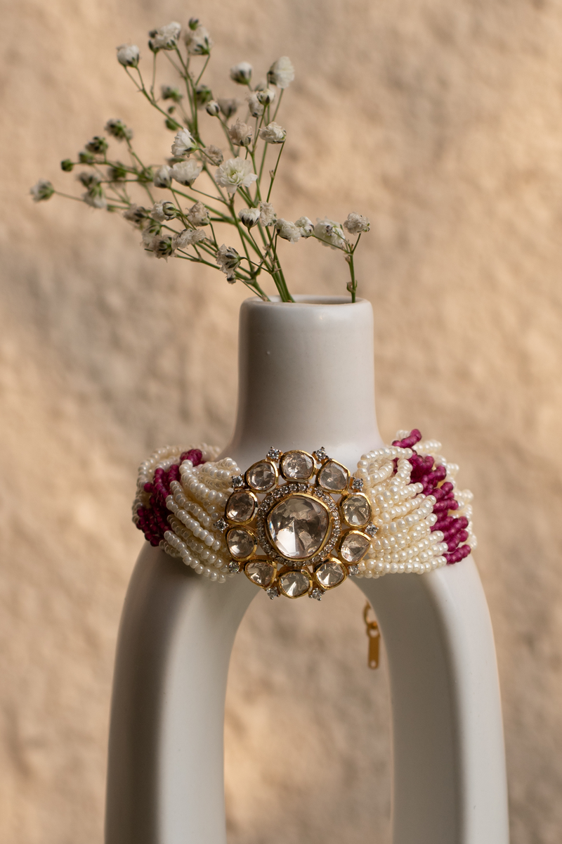 Rosé Rhapsody Polki and Pearl Bracelet