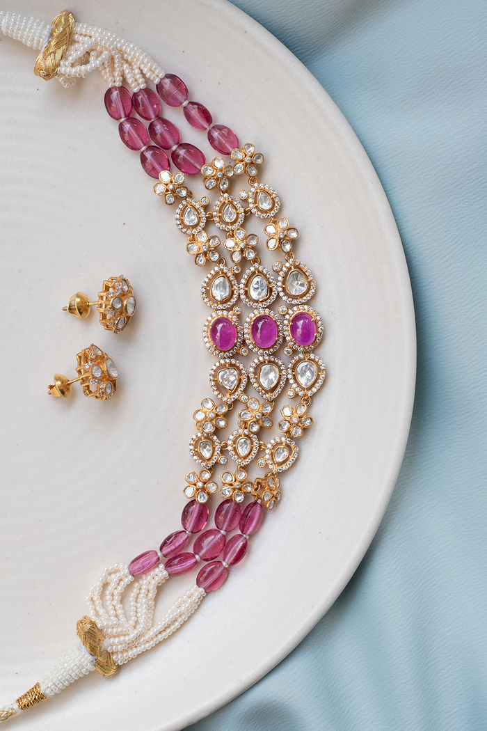 Bijou Rose Polki Choker - 925 silver necklace sets by SOLV, view 2