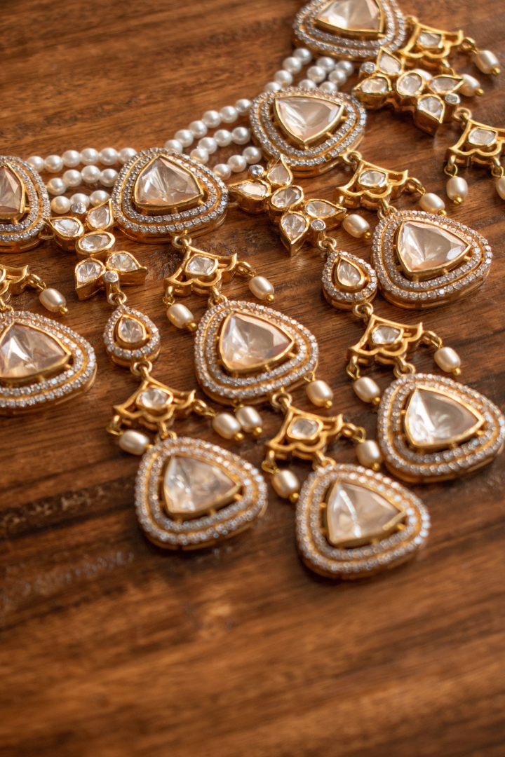 Celestia Polki and Pearl Necklace with Earrings