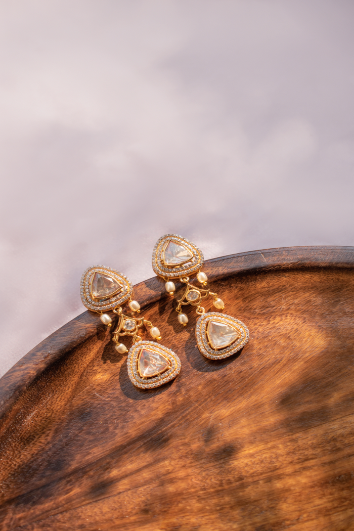 Celestia Polki and Pearl Necklace with Earrings