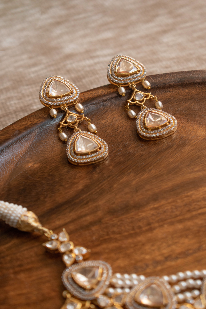 Celestia Polki and Pearl Necklace with Earrings