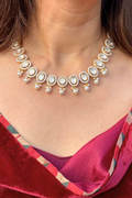 Moonlit Dew Polki and Pearl Necklace