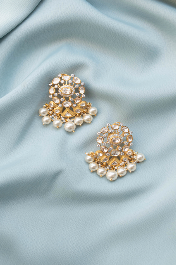 Samia Polki and Pearl Earrings - 925 silver earring by SOLV, view 3