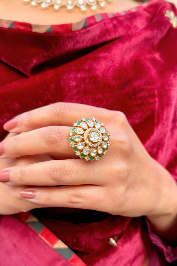 Vaani Emerald and Polki Ring