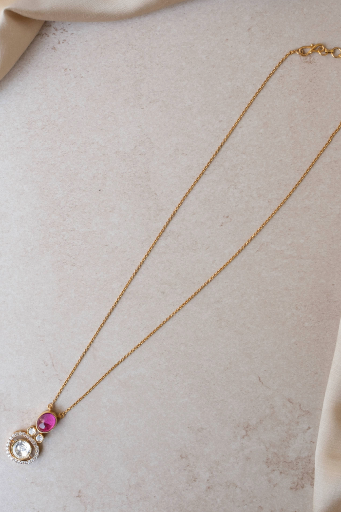 Zaira Neck Chain with Pink Gemstone and Polki