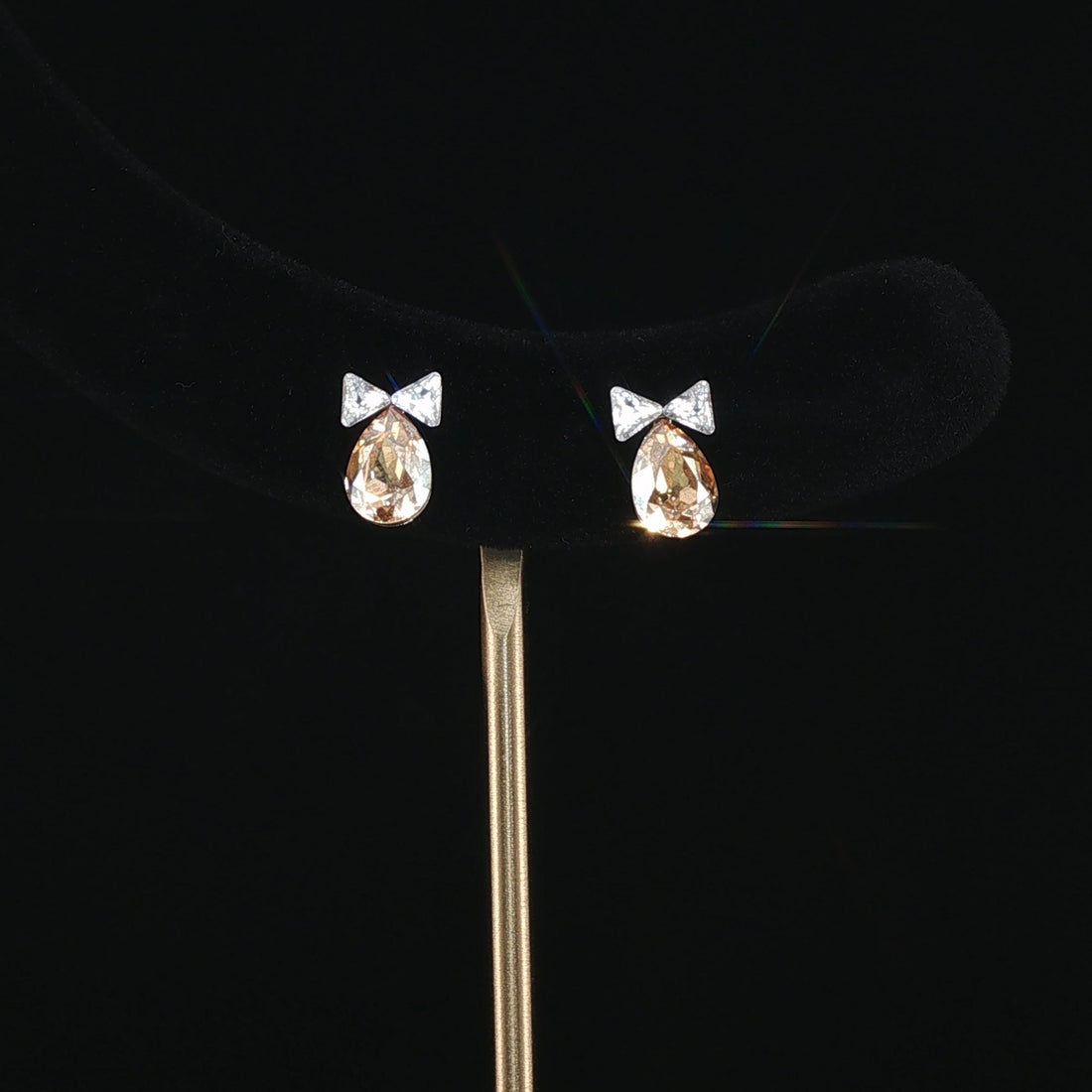 Champagne Bow Studs - Crystal Bow & Champagne Stone Studs by SOLV