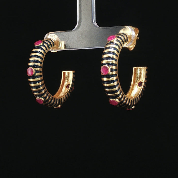 Noir Pop Hoops - Black Enamel & Ruby J-Hoops by SOLV