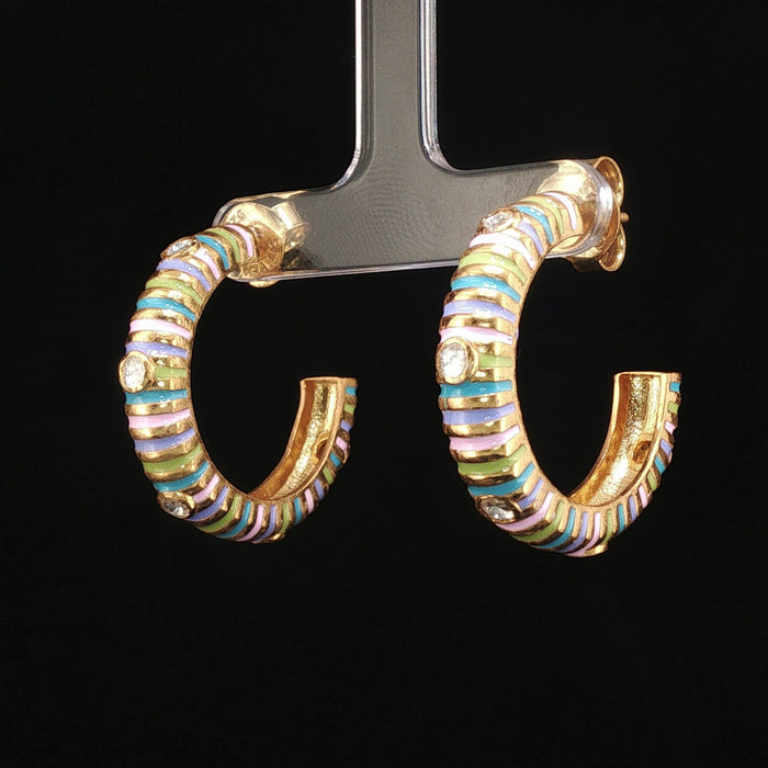 Sorbet Hoops - Pastel Enamel & Moissanite J-Hoops by SOLV