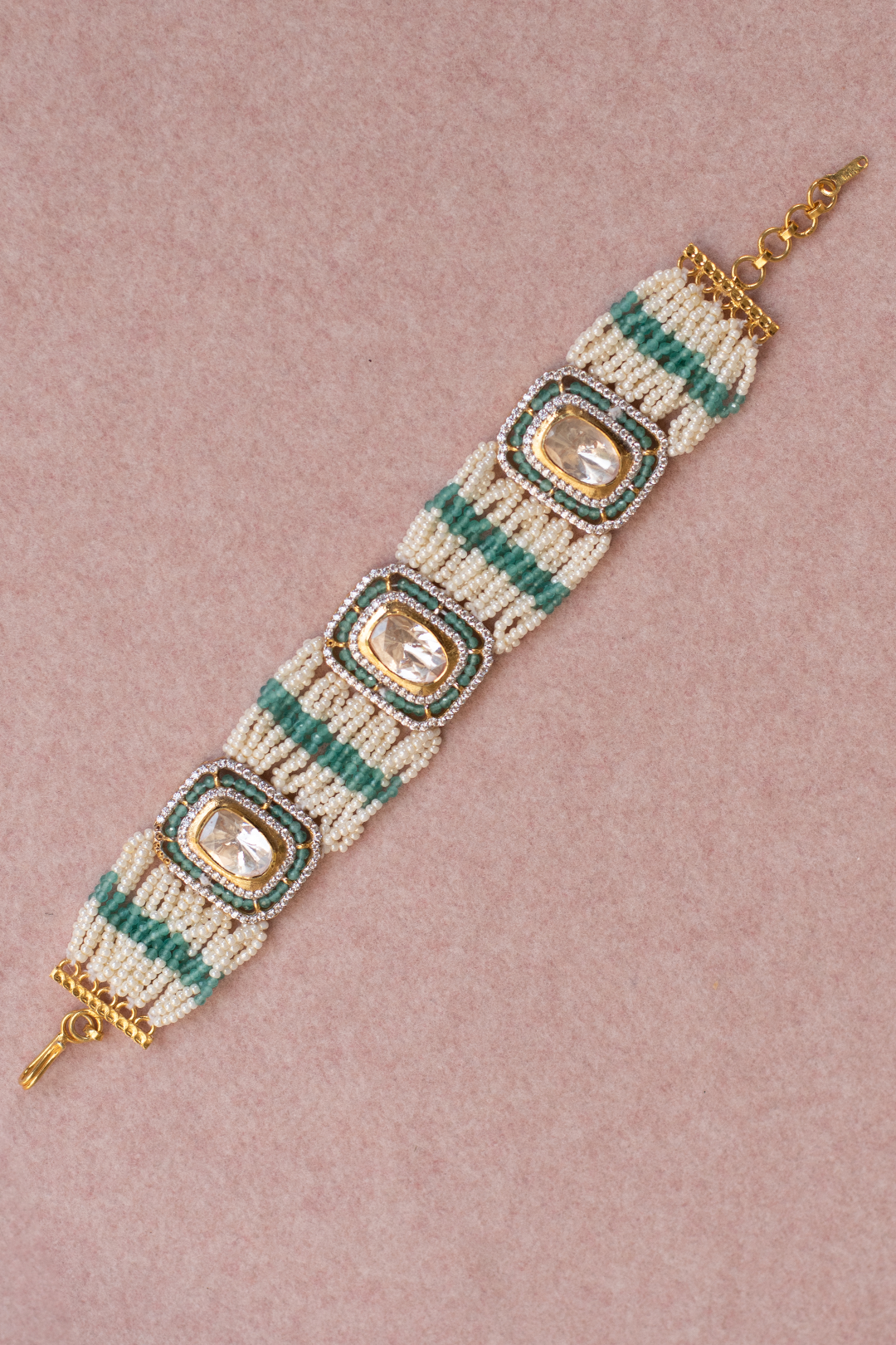 Tanishka Emerald and Polki Fusion Bracelet - 925 silver bracelet by SOLV