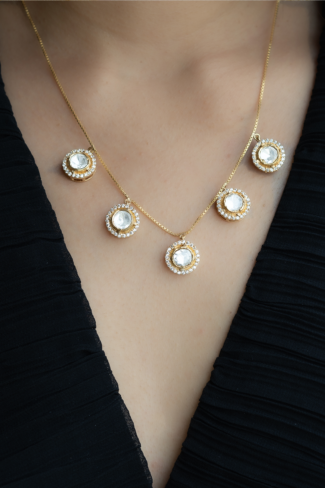 Aadya Polki Drops Neck Chain - 925 silver pendant by SOLV