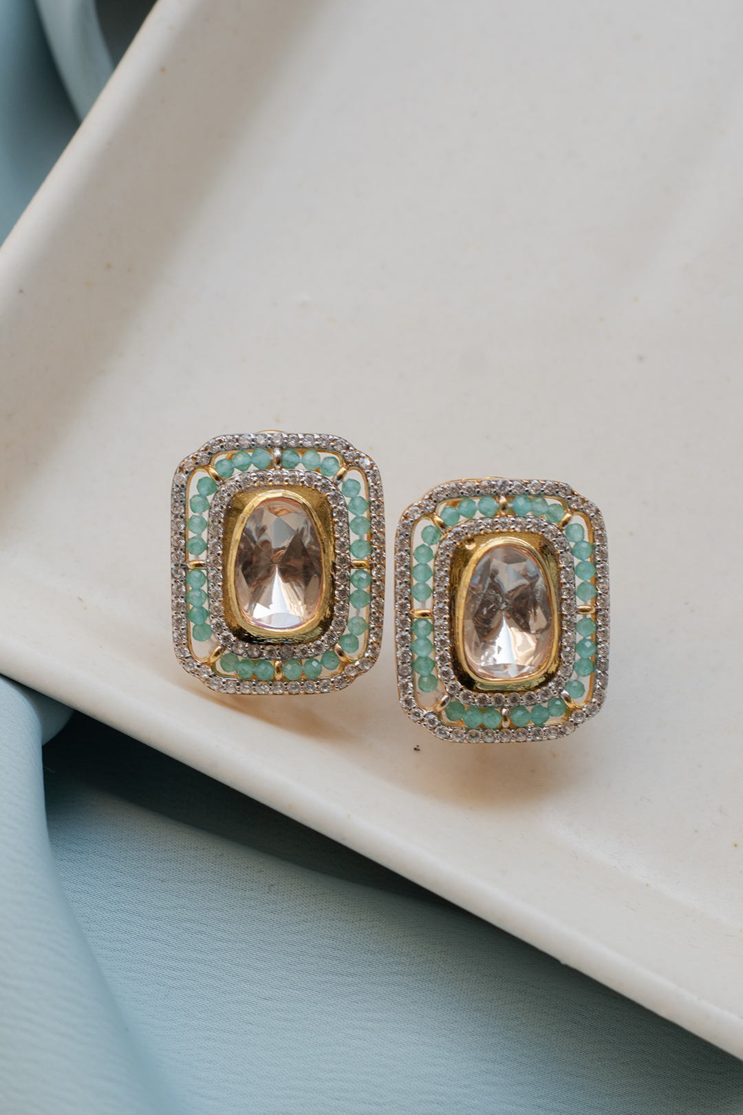 Tanishka Russian Emerald Studs - 925 silver earring by SOLV