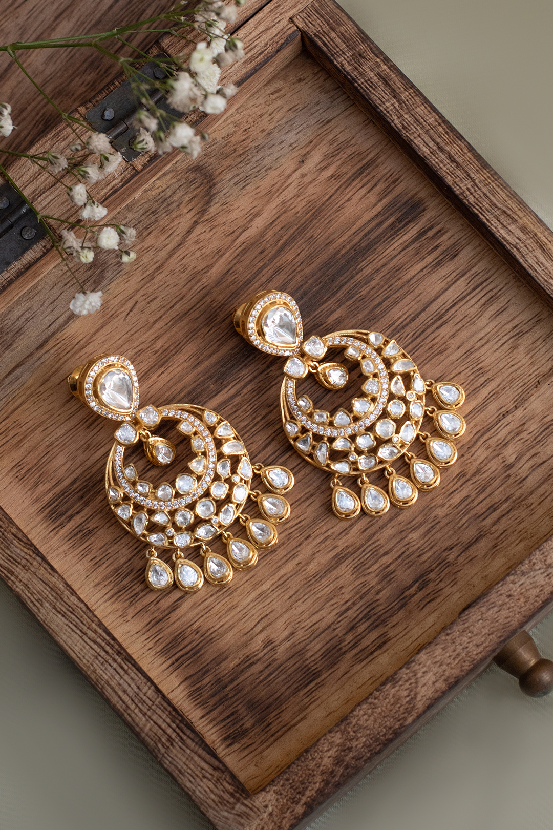 Virasat Polki Chandbali Earrings - 925 silver earring by SOLV