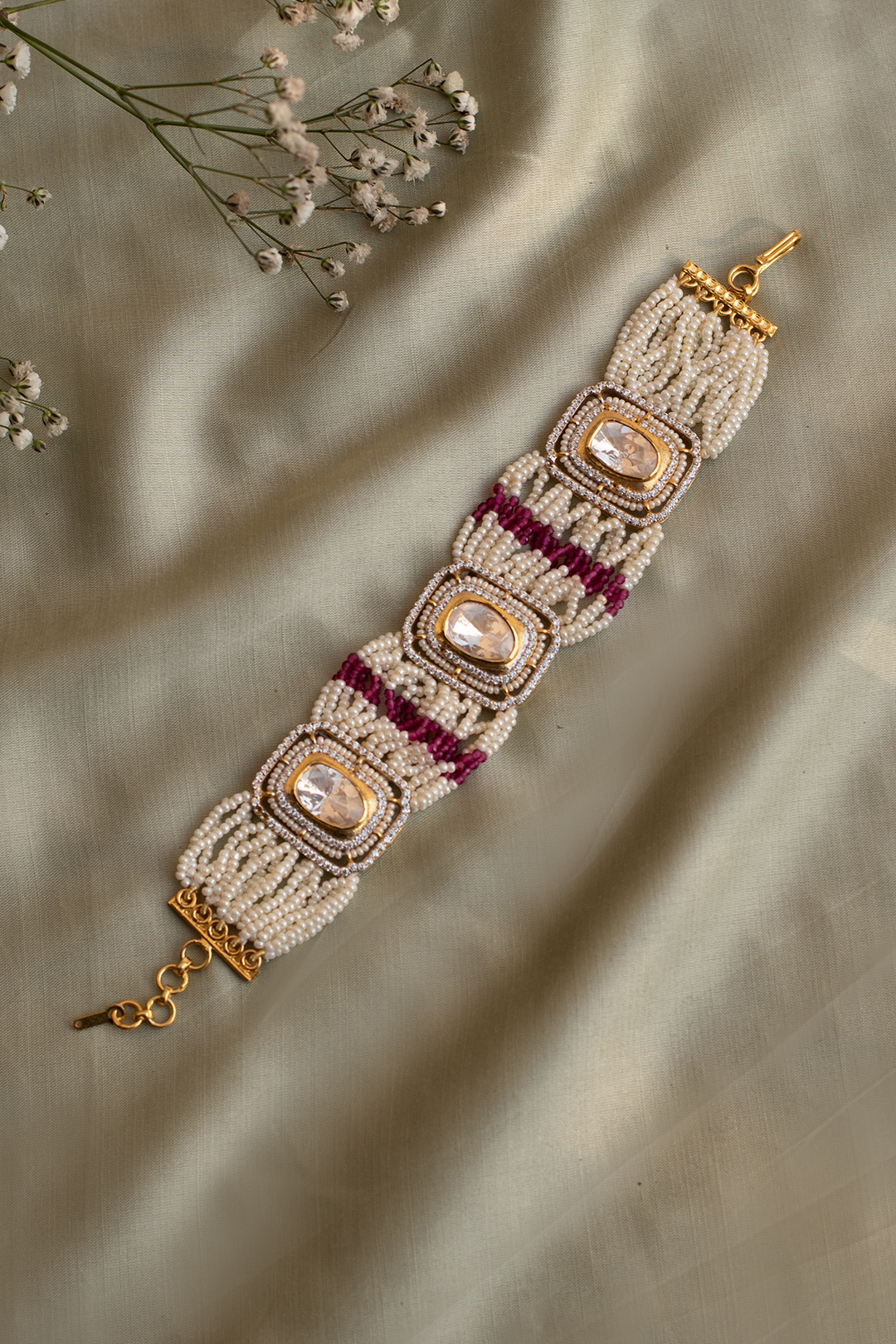 Tanishka Ruby and Polki Fusion Bracelet - 925 silver bracelet by SOLV