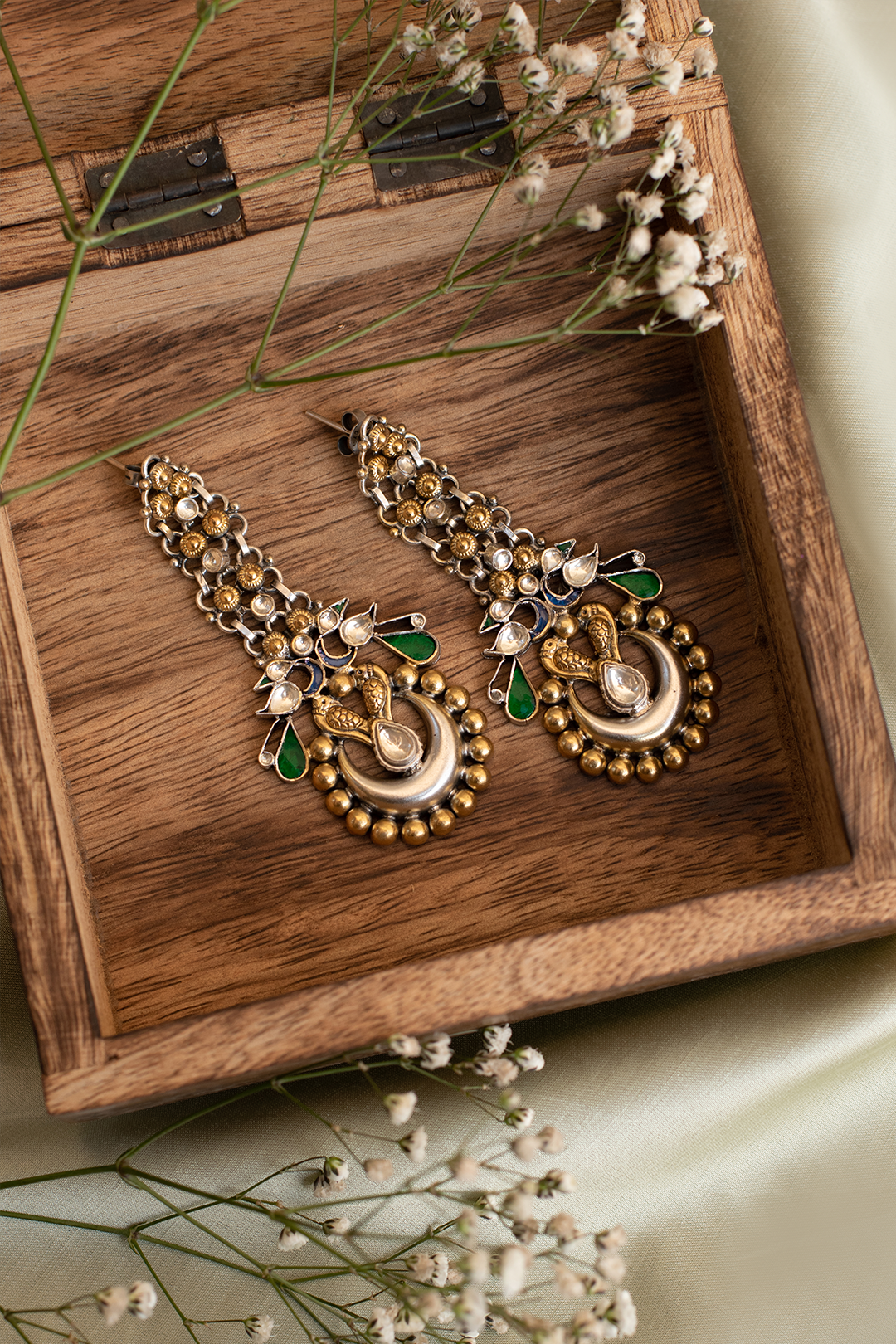 Swarnapankh Antique Silver Long Earrings - 925 silver earring by SOLV