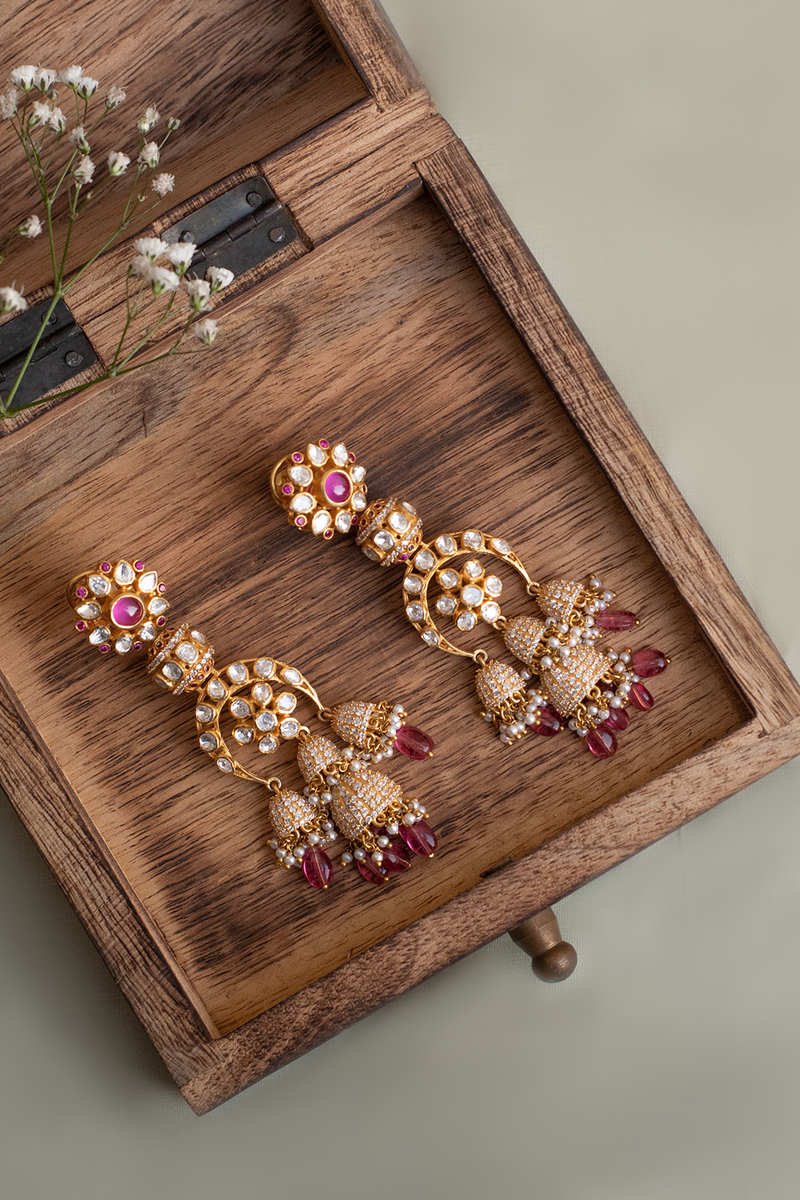 Jharoka Pink Polki Earrings