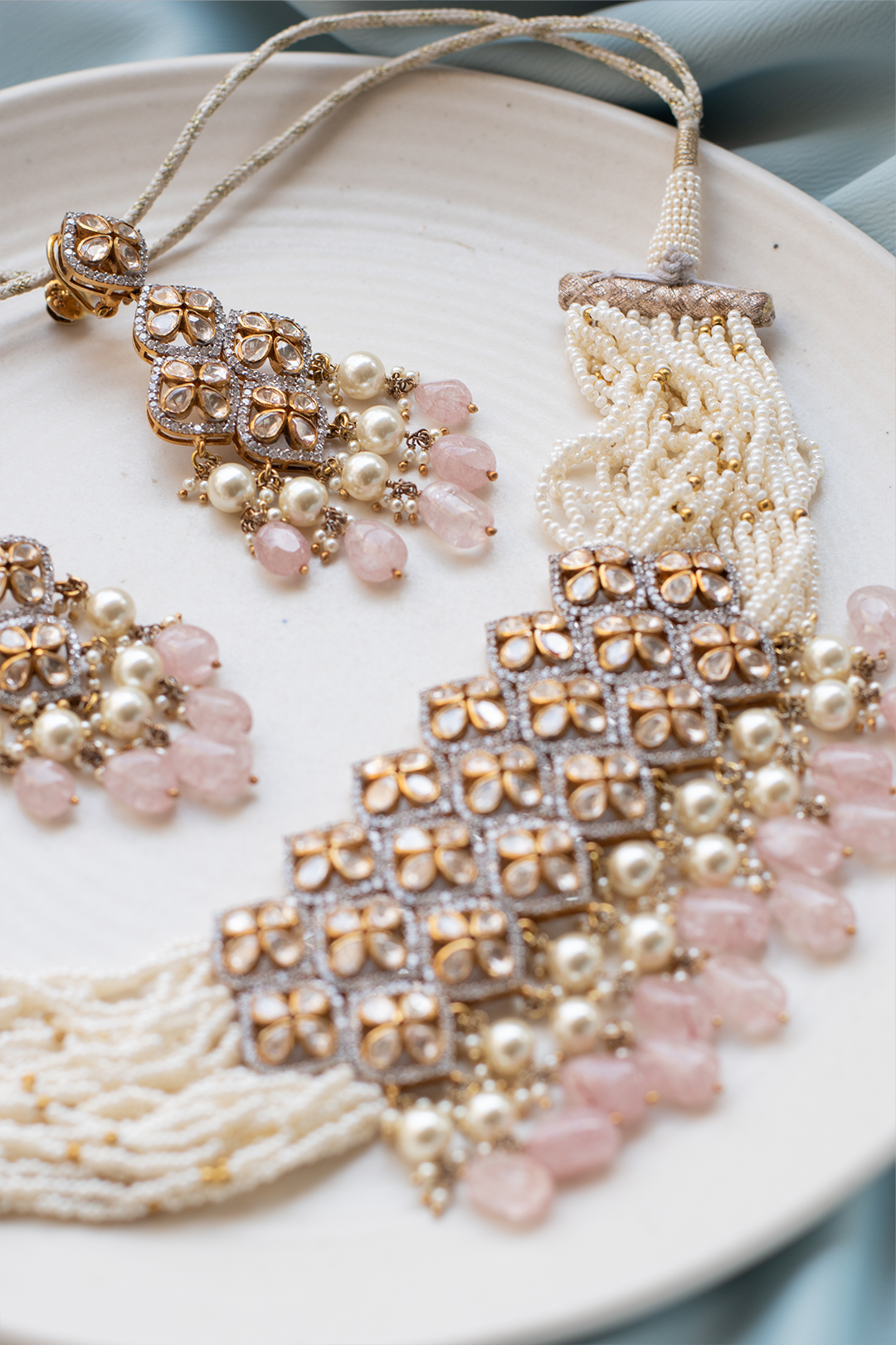 Rare Bloom Pearl and Polki Necklace - 925 silver necklace sets by SOLV
