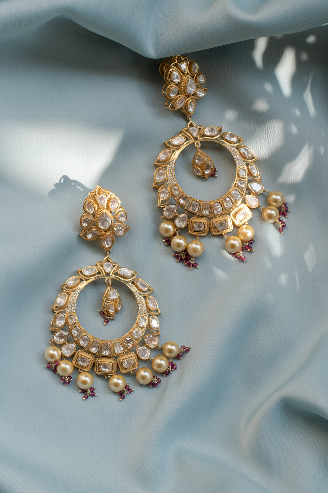 Nritya Polki and Pearl Chandbalis - 925 silver earring by SOLV
