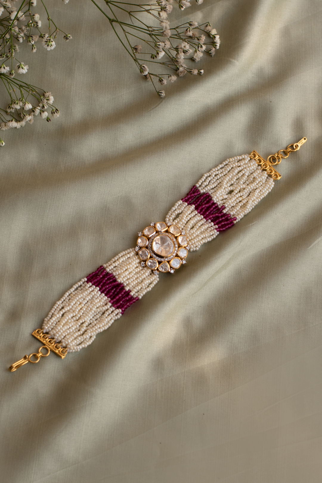 Rosé Rhapsody Polki and Pearl Bracelet - 925 silver bracelet by SOLV