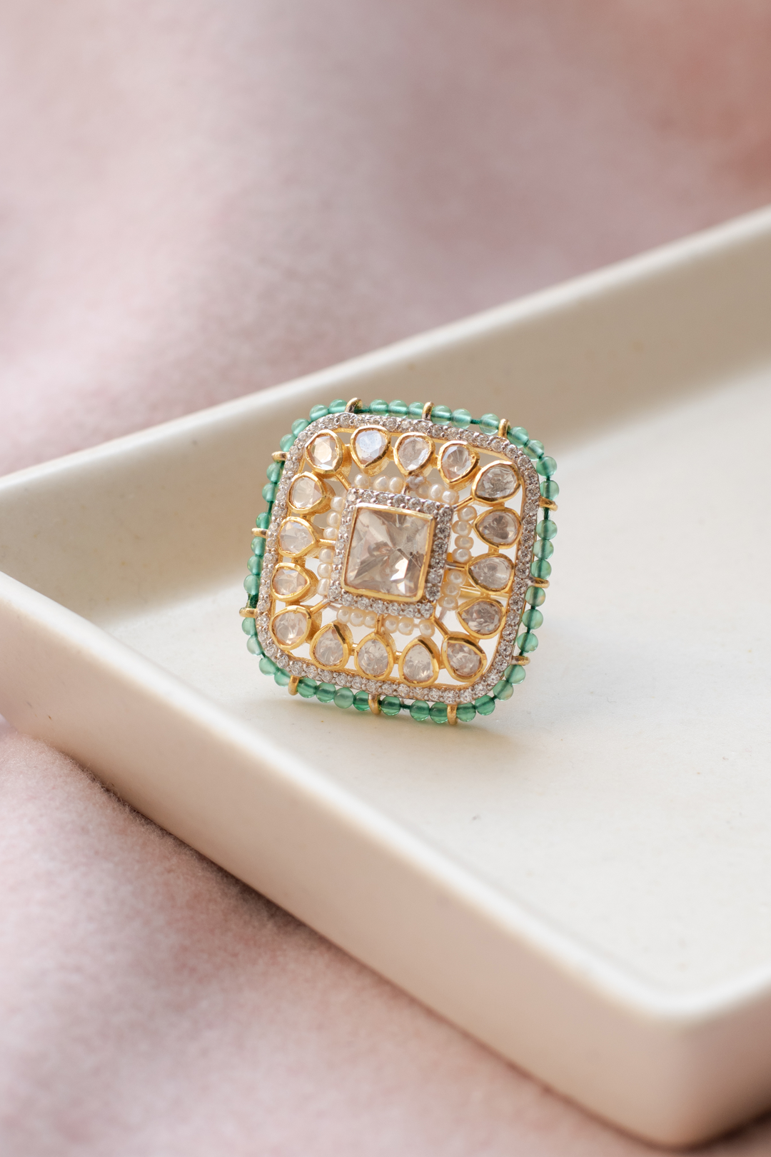 Riha Russian Emerald Green Cocktail Ring - 925 silver ring by SOLV