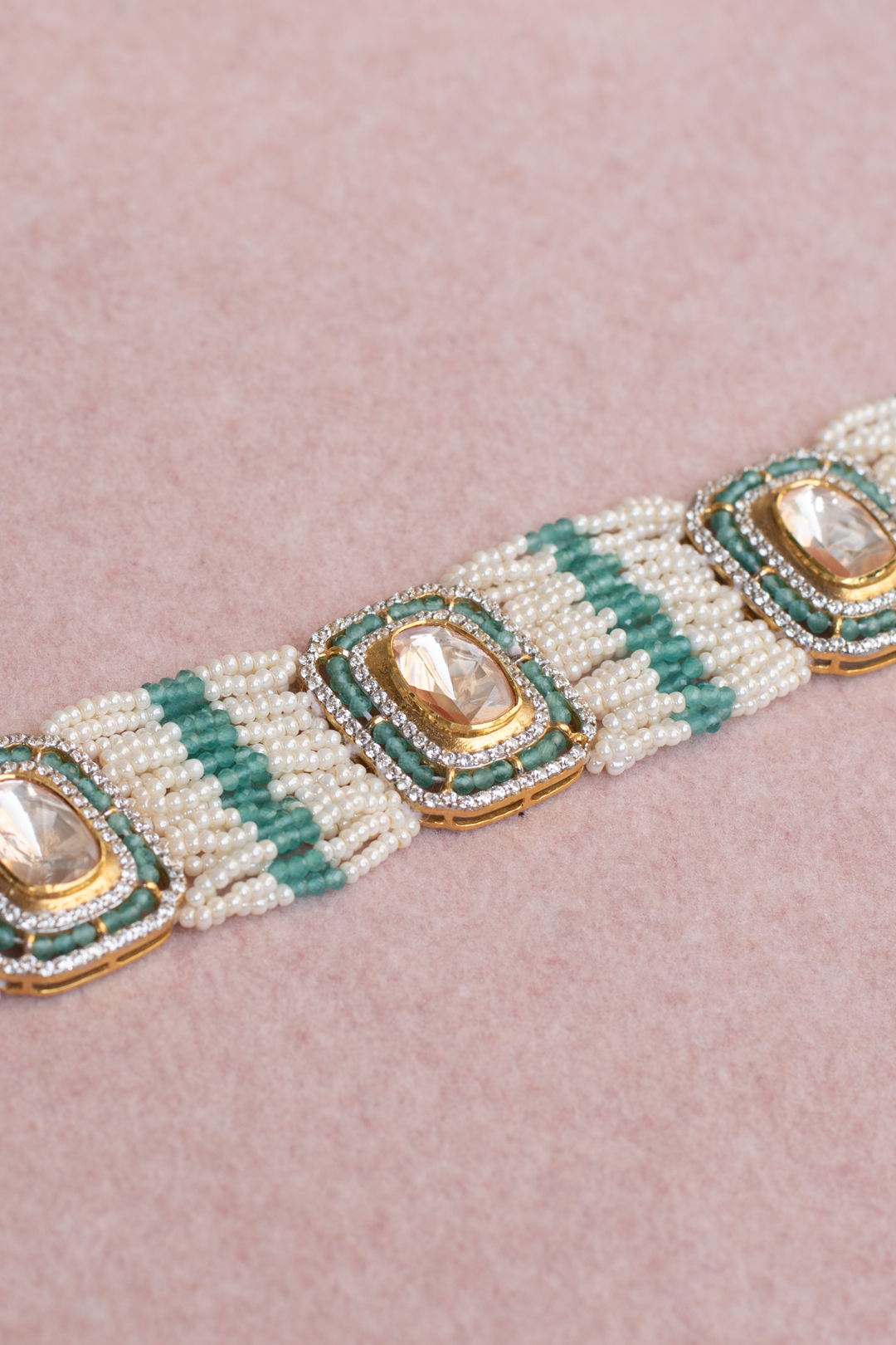 Tanishka Emerald and Polki Fusion Bracelet - 925 silver bracelet by SOLV, view 2