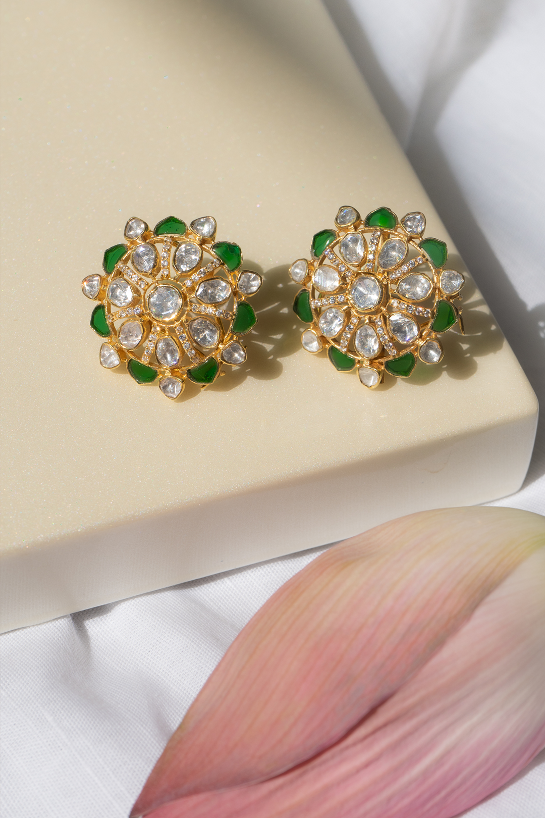 Naaz Emerald Polki Studs - 925 silver earring by SOLV