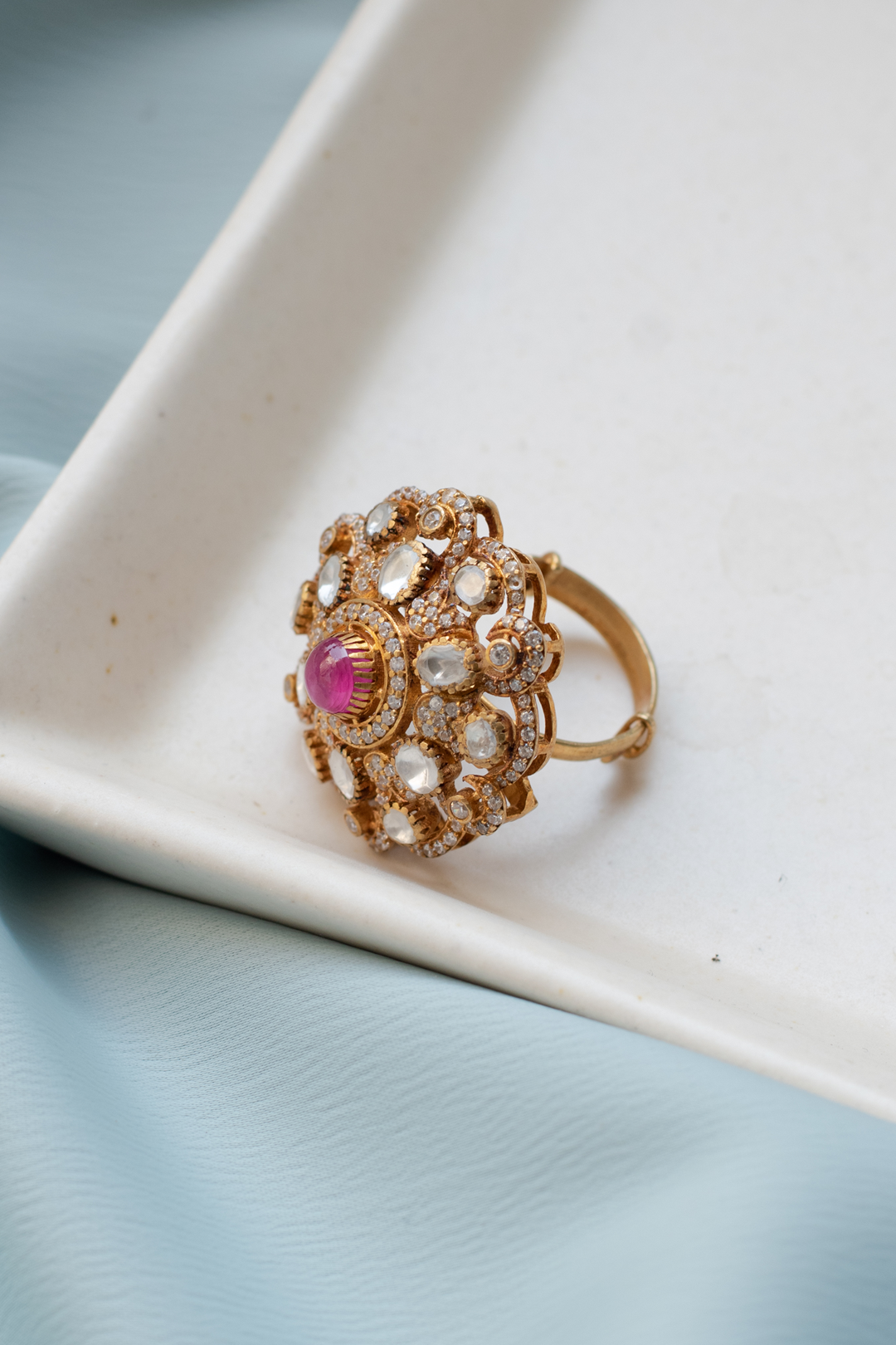 Shaila Pink Polki Cocktail Ring - 925 silver ring by SOLV, view 2