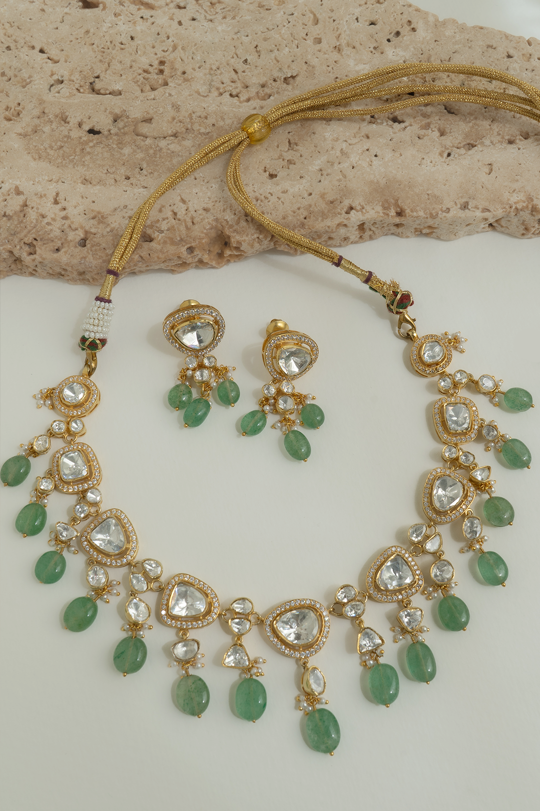 Meher Emerald Polki Necklace with Earrings