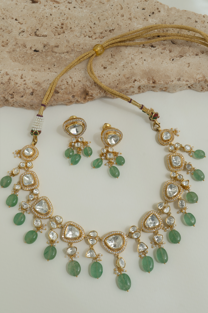 Meher Emerald Polki Necklace with Earrings
