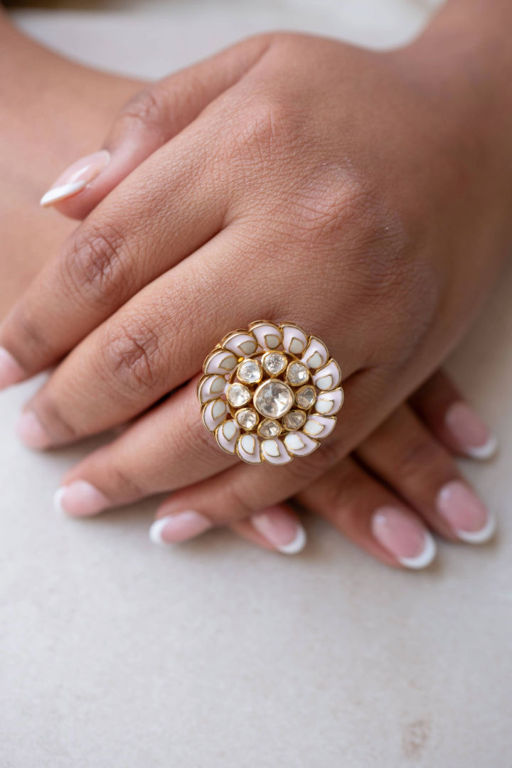 Blush and Ivory Bloom Ring - 925 silver ring by SOLV