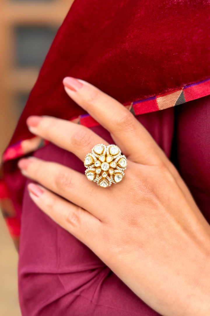 Blossom Polki Ring - 925 silver ring by SOLV
