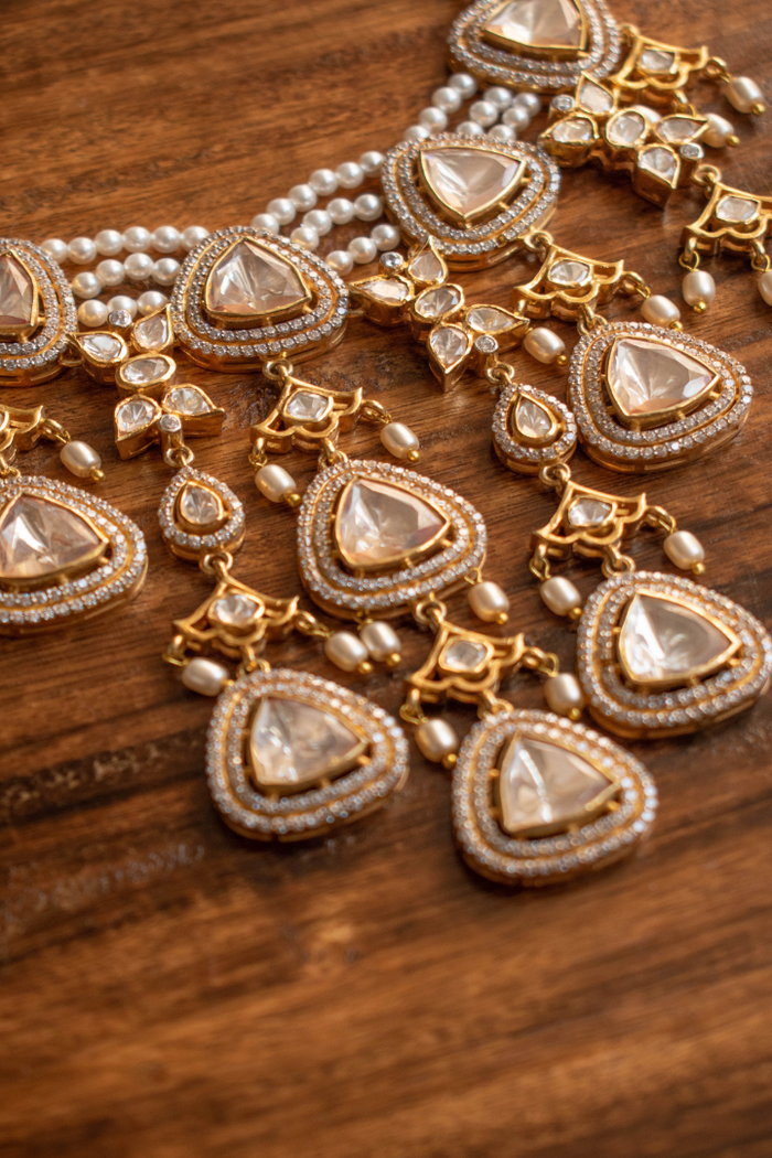 Celestia Polki and Pearl Necklace with Earrings