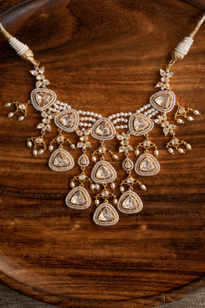 Celestia Polki and Pearl Necklace with Earrings