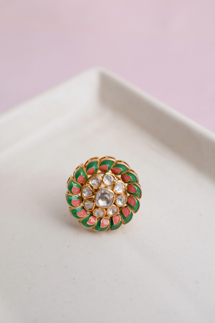 Color Burst Polki Ring - 925 silver ring by SOLV