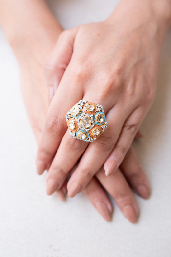 Honeycomb Spectrum Polki Ring