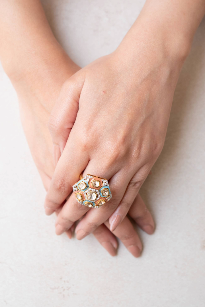 Honeycomb Spectrum Polki Ring