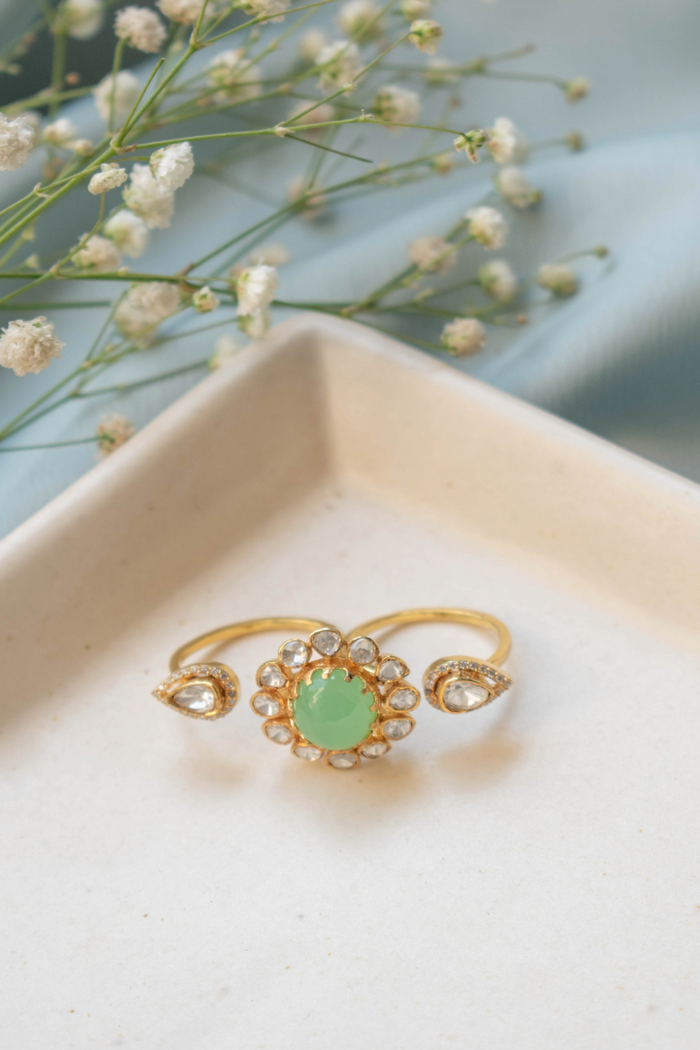 Inaya Emerald and Polki Ring - 925 silver ring by SOLV, view 2