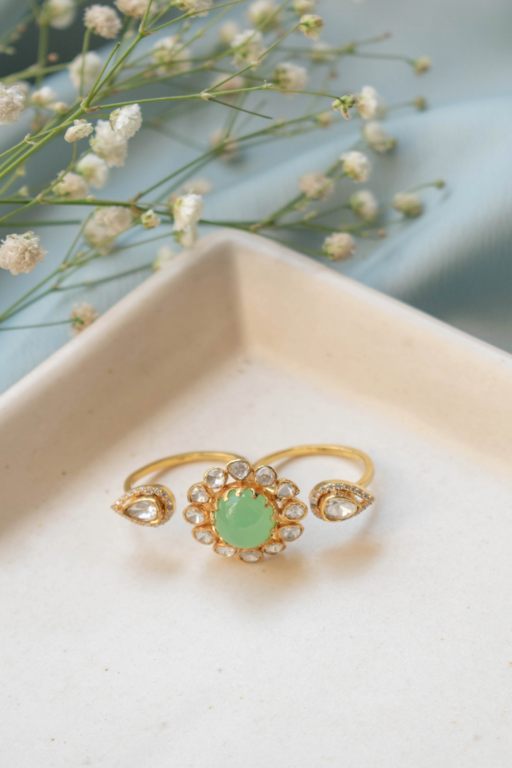 Inaya Emerald and Polki Ring - 925 silver ring by SOLV, view 2