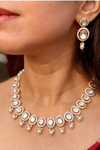 Moonlit Dew Polki and Pearl Necklace