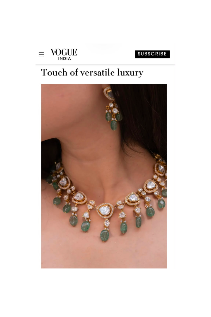 Meher Emerald Polki Necklace with Earrings