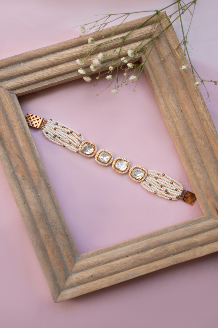 Rabia Polki and Pearl Bracelet - 925 silver bracelet by SOLV, view 2
