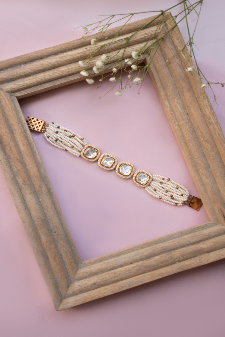 Rabia Polki and Pearl Bracelet - 925 silver bracelet by SOLV, view 2