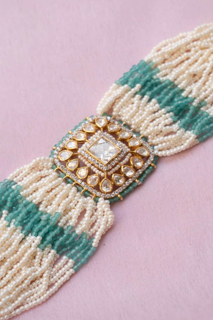 Riha Jade and Polki Bracelet - 925 silver bracelet by SOLV, view 3