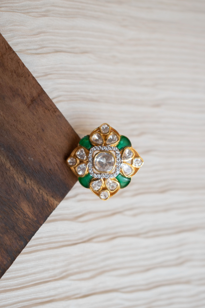 Verdant Vibe Emerald and Polki Ring