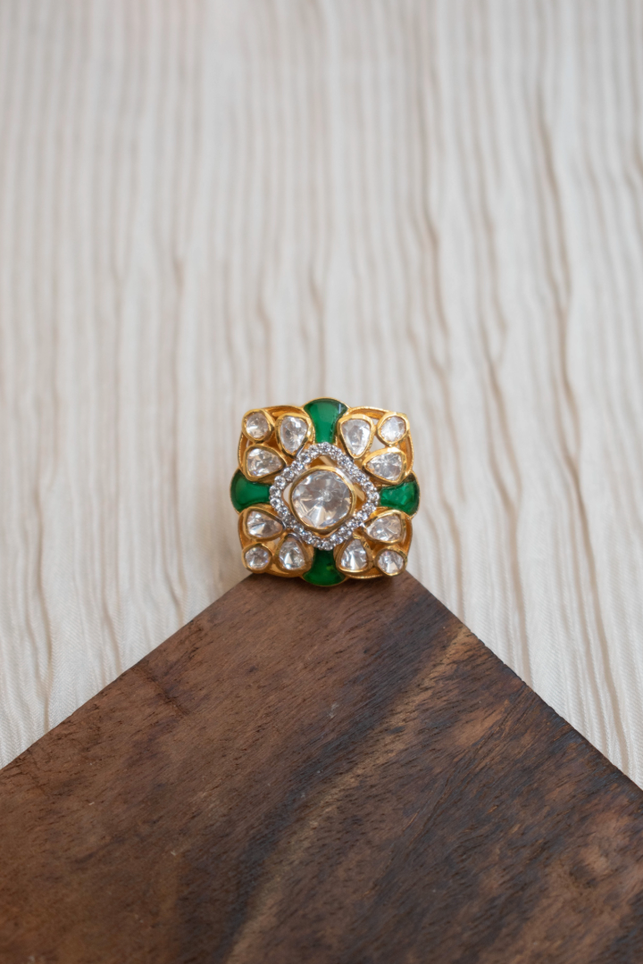 Verdant Vibe Emerald and Polki Ring