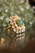 Vasanti Carved Emerald and Polki Ring