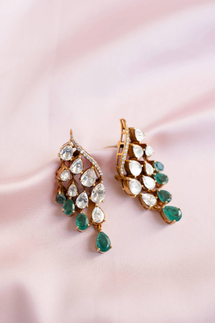 Polki Vine & Emerald Earrings